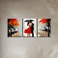 3pcs  Romantic Couple on Road with Umbrella Wall Art Set Canvas Framed 40x60cm - High Quality Print 100% Australian Made Wall Canvas Ready to Hang