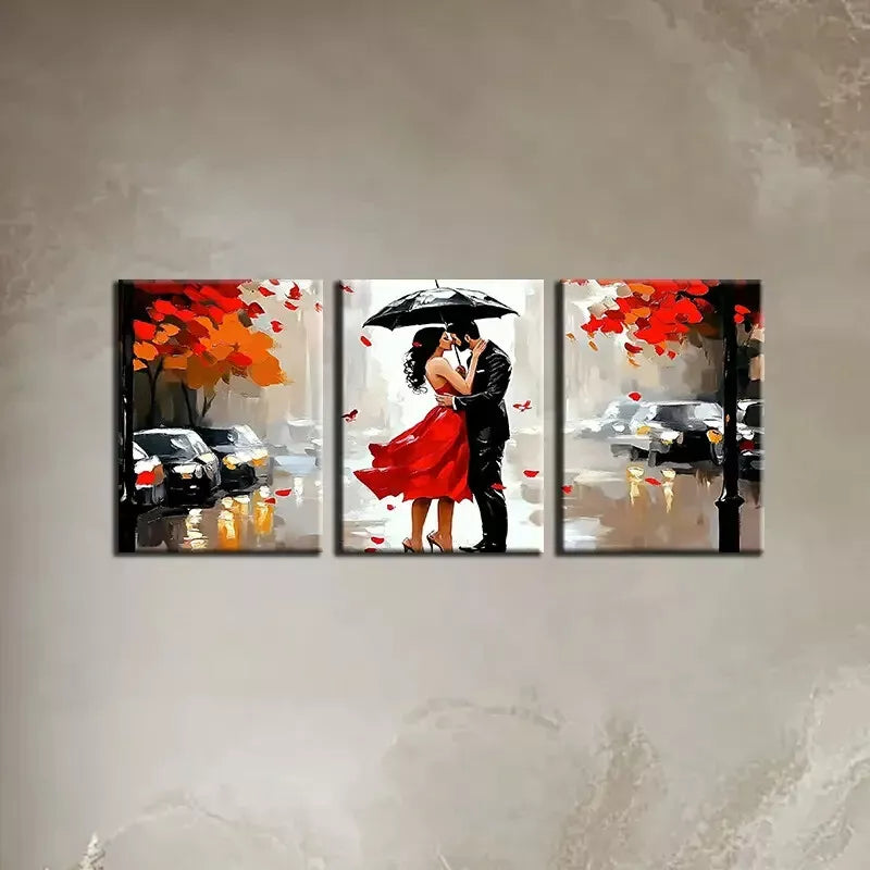 3pcs  Romantic Couple on Road with Umbrella Wall Art Set Canvas Framed 40x60cm - High Quality Print 100% Australian Made Wall Canvas Ready to Hang