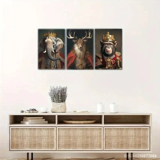 3pcs Chimpanzee Christmas Stag Elephant Vintage Metal Print Ready to Hang Art