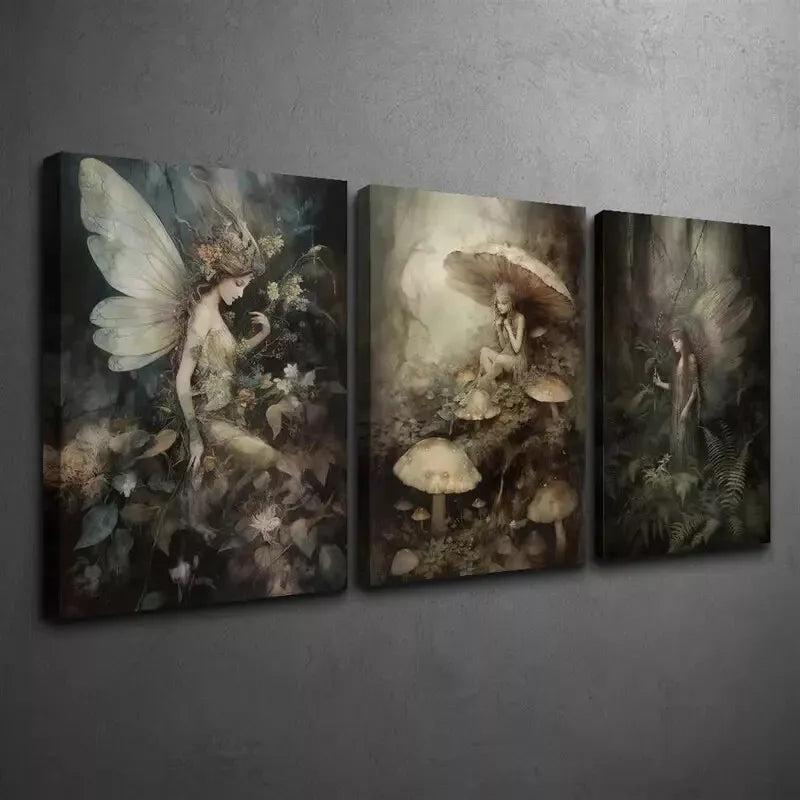 3pcs Magic Forest, Fantasy Style, Plant Fairy Canvas Framed 40x60cm - High Quality Print 100% Australian Made Wall Canvas Ready to Hang
