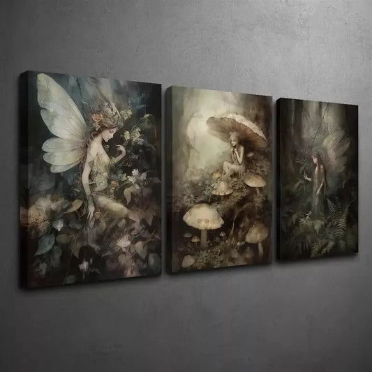 3pcs Magic Forest, Fantasy Style, Plant Fairy Canvas Framed 40x60cm - High Quality Print 100% Australian Made Wall Canvas Ready to Hang