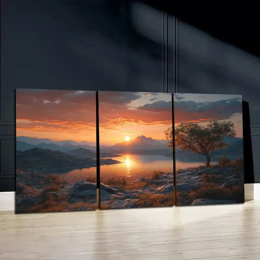 3pcs Sunset Lake Canvas Framed 40x60cm - High Quality Print 100% Australian Made Wall Canvas Ready to Hang