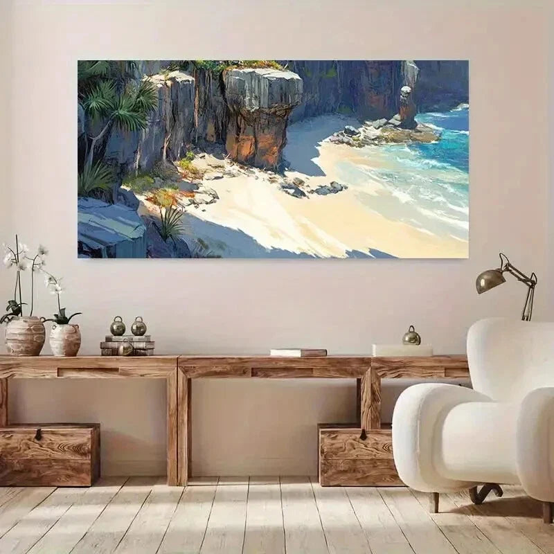 Coastal Cliffs with Beach wall canvas office home room framed 120x60cm