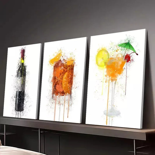 3pcs Modern Vibrant Wine Colorful Wine Glass Wall Art Set Canvas Framed 40x60cm - High Quality Print 100% Australian Made Wall Canvas Ready to Hang