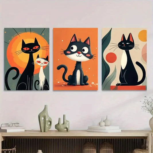 3pcs Charming Cat Animal Lovers Metal Print Ready to Hang Art