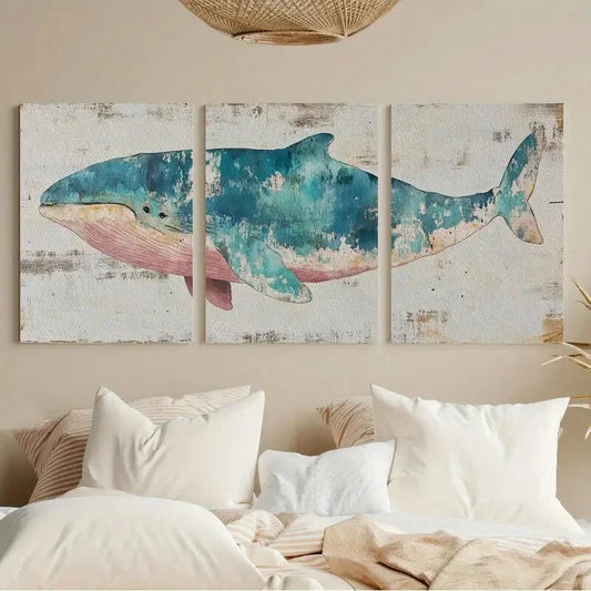 3pcs Humpback Whale Panoramic Painting Metal Print Ready to Hang Art