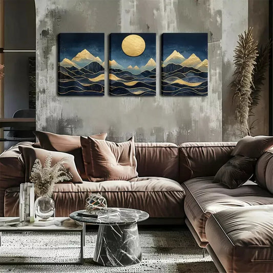 3pcs Abstract Mountain Moon Landscape Wall Art Set Canvas Framed 40x60cm - High Quality Print 100% Australian Made Wall Canvas Ready to Hang