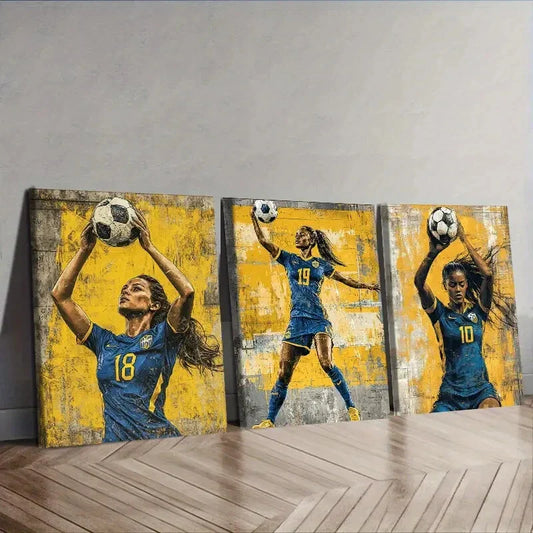 3pcs Football goddess Wall Art Set Canvas Framed 40x60cm - High Quality Print 100% Australian Made Wall Canvas Ready to Hang