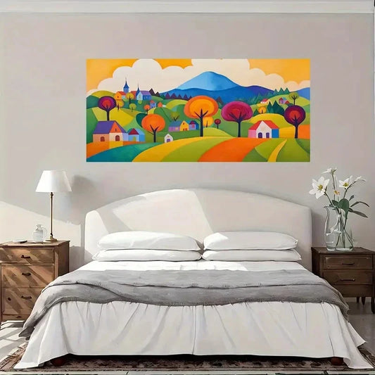 Vibrant Autumn Landscape Wall Art Canvas Office Home Room Framed 80x45cm