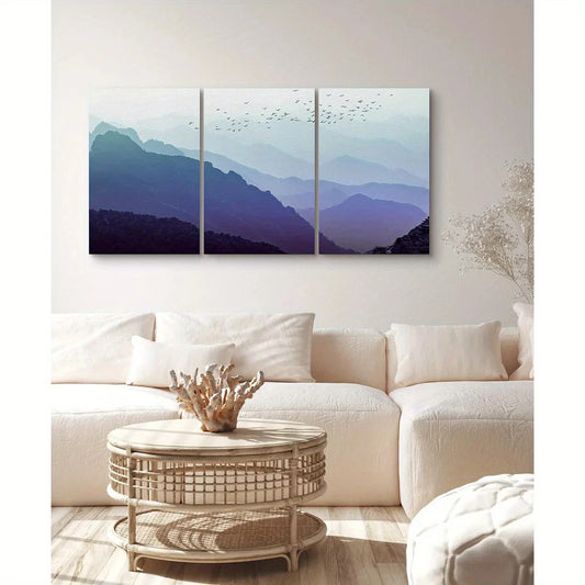 3pcs Birds Flying Over and Purple Mountains Metal Print Ready to Hang Art