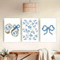 3pcs Elegant Blue Bow & Floral Metal Print Ready to Hang Art