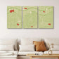 3pcs Geometric Green Spirals & Red Flakes Abstract Metal Print Ready to Hang Art
