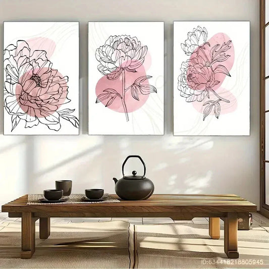 3pcs Pink Rose & Leaf Designs Metal Print Ready to Hang Art