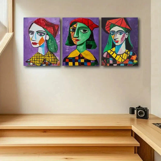3pcs Vibrant Abstract Girl Portraits Metal Print Ready to Hang Art