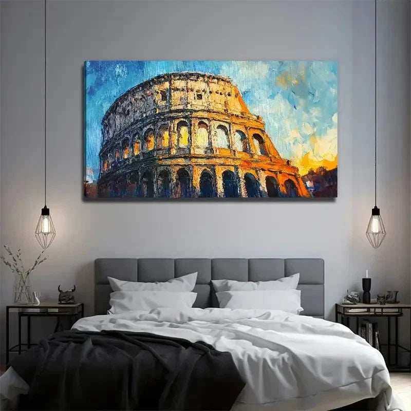 Vibrant Colosseum Sunset Scene Wall Art Canvas Office Home Room Framed 80x45cm