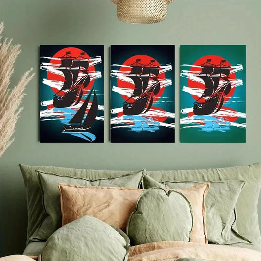 3pcs Classic Nautical Sailing Boat Metal Print Ready to Hang Art