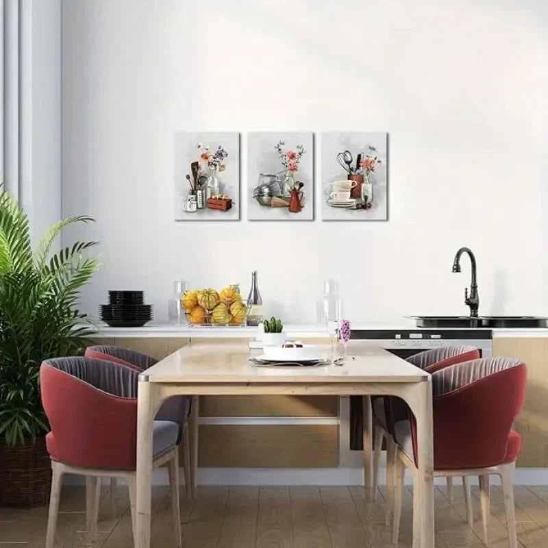 3pcs Floral in Vase Painting Still Life Metal Print Ready to Hang Art