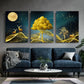 3pcs Golden Deer and Tree Enchanted Forest Metal Print Ready to Hang Art