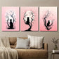 3pcs Black Cat & Pink Cherry Blossoms Abstract Metal Print Ready to Hang Art