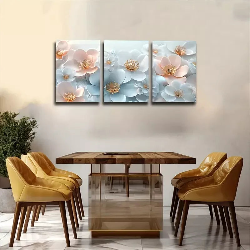 3pcs Pink And White Flowers, Beautiful Wall Art Set Canvas Framed 40x60cm - High Quality Print 100% Australian Made Wall Canvas Ready to Hang