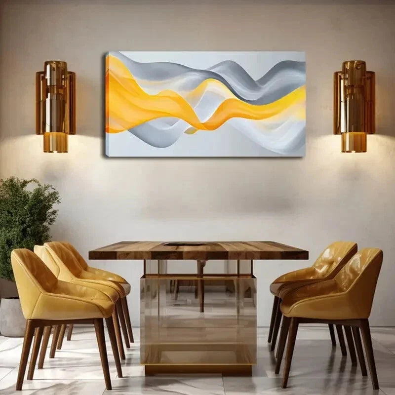 Vibrant Orange & Gray Waves Wall Art Canvas Office Home Room Framed 120x60cm