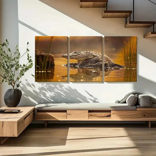 3pcs Wildlife Crocodile Scene Metal Print Ready to Hang Art