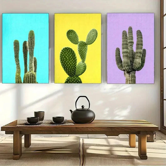 3pcs Botanical Art Cactus Poster Wall Decor Metal Print Ready to Hang Art