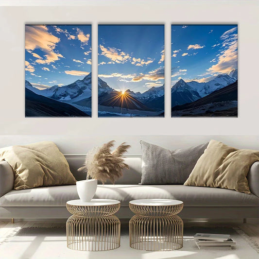 3pcs Majestic Himalayan Sunset Metal Print Ready to Hang Art