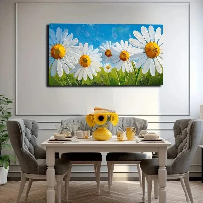 Chrysanthemum White Petals Wall Art Canvas Office Home Room Framed 80x45cm