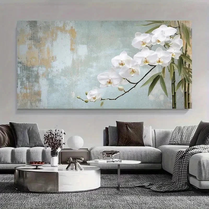 Orchid & Bamboo Design Modern Wall Art Canvas Office Home Room Framed 120x60cm