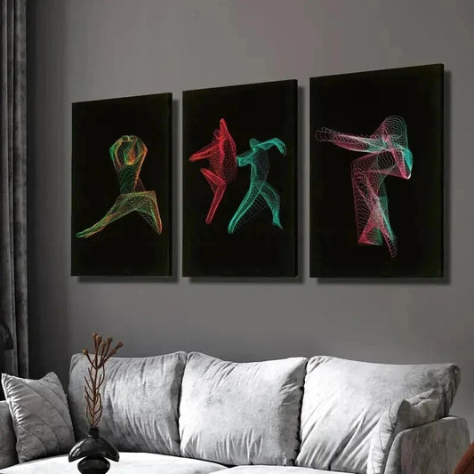 3pcs Dance Art with Neon Lines and Bright Colors Wall Art Set Canvas Framed 40x60cm - High Quality Print 100% Australian Made Wall Canvas Ready to Hang