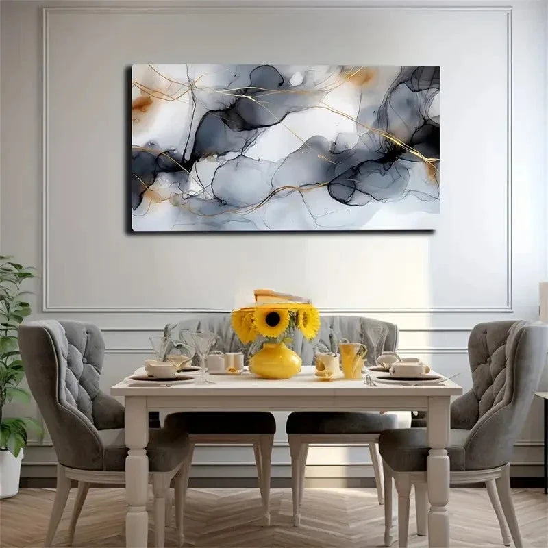 Black White Gray & Golden Tones Wall Art Canvas Office Home Room Framed 120x60cm