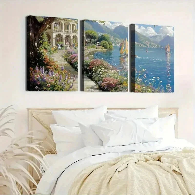 3pcs Coastal Scenery & Wildflowers Paintings Wall Art Set Canvas Framed 40x60cm - High Quality Print 100% Australian Made Wall Canvas Ready to Hang
