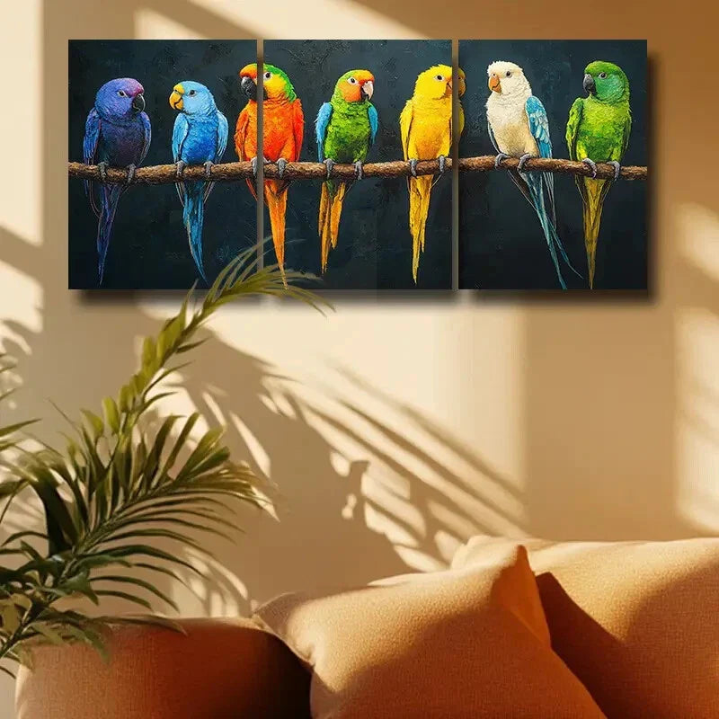 3pcs Seven Colorful Parrots Metal Print Ready to Hang Art