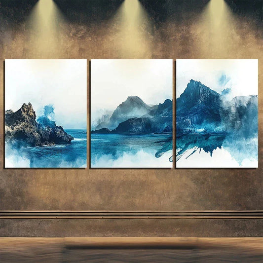3pcs Mountains and Lakeside Nature Metal Print Ready to Hang Art