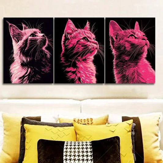 3pcs Vector illustration, cat Wall Art Set Canvas Framed 40x60cm - High Quality Print 100% Australian Made Wall Canvas Ready to Hang