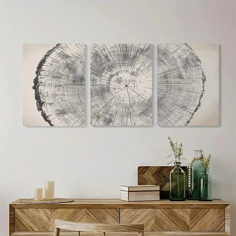 3pcs Golden Tree Ring Nature Inspired Metal Print Ready to Hang Art
