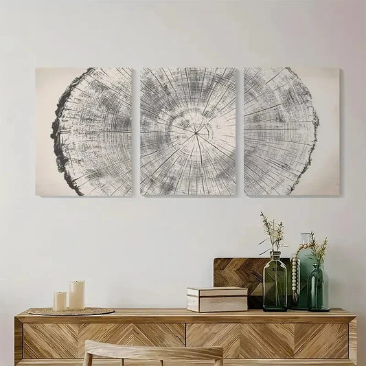 3pcs Golden Tree Ring Nature Inspired Metal Print Ready to Hang Art