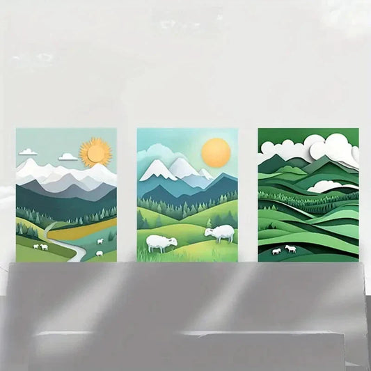 3pcs Nature and Landscape Vibrant Relief Metal Print Ready to Hang Art