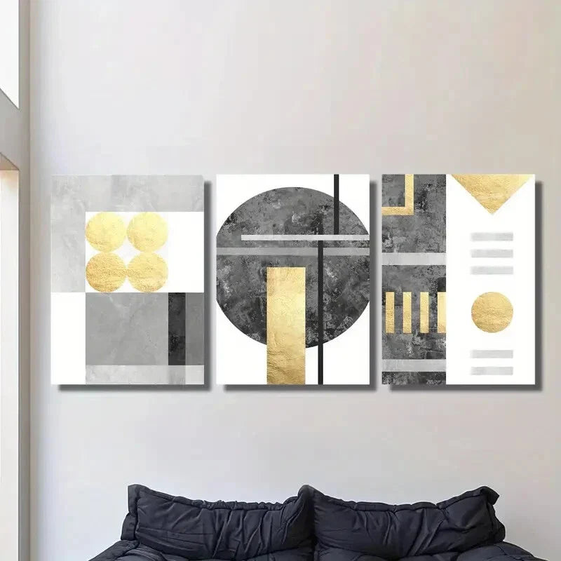 3pcs ,Featuring a Simple, Gilded Design Metal Print Ready to Hang Art