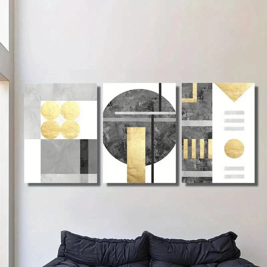 3pcs ,Featuring a Simple, Gilded Design Metal Print Ready to Hang Art