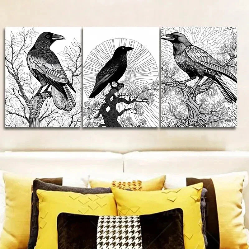 3pcs  The psychic Crow Wall Art Set Canvas Framed 40x60cm - High Quality Print 100% Australian Made Wall Canvas Ready to Hang