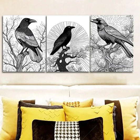 3pcs  The psychic Crow Wall Art Set Canvas Framed 40x60cm - High Quality Print 100% Australian Made Wall Canvas Ready to Hang