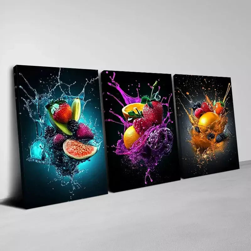 3pcs Delicious Colorful Abstract Fruits Wall Art Set Canvas Framed 40x60cm - High Quality Print 100% Australian Made Wall Canvas Ready to Hang