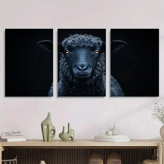 3pcs Modern Abstract Black Sheep Metal Print Ready to Hang Art