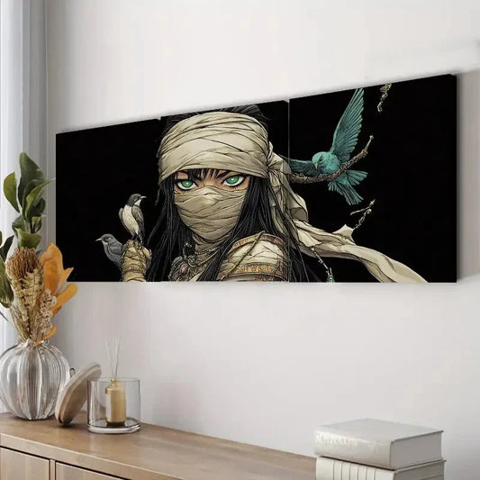 3pcs Mummy Goddess Design Girl Dark Rider Fear Wall Art Set Canvas Framed 40x60cm - High Quality Print 100% Australian Made Wall Canvas Ready to Hang