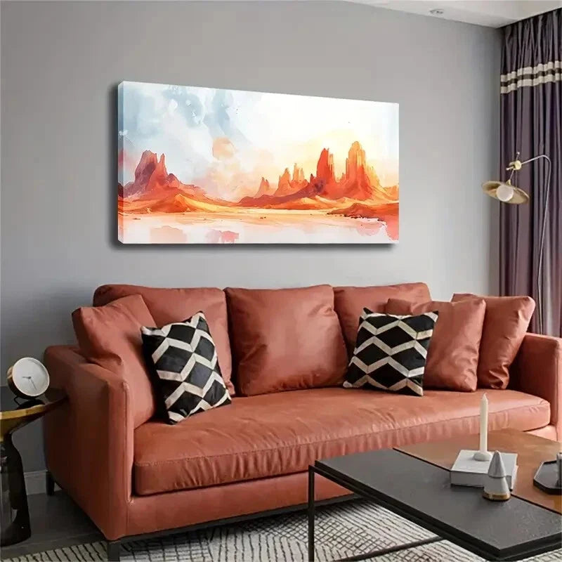 Orange Rock Mountain Trees Wall Art Canvas Office Home Room Framed 120x60cm