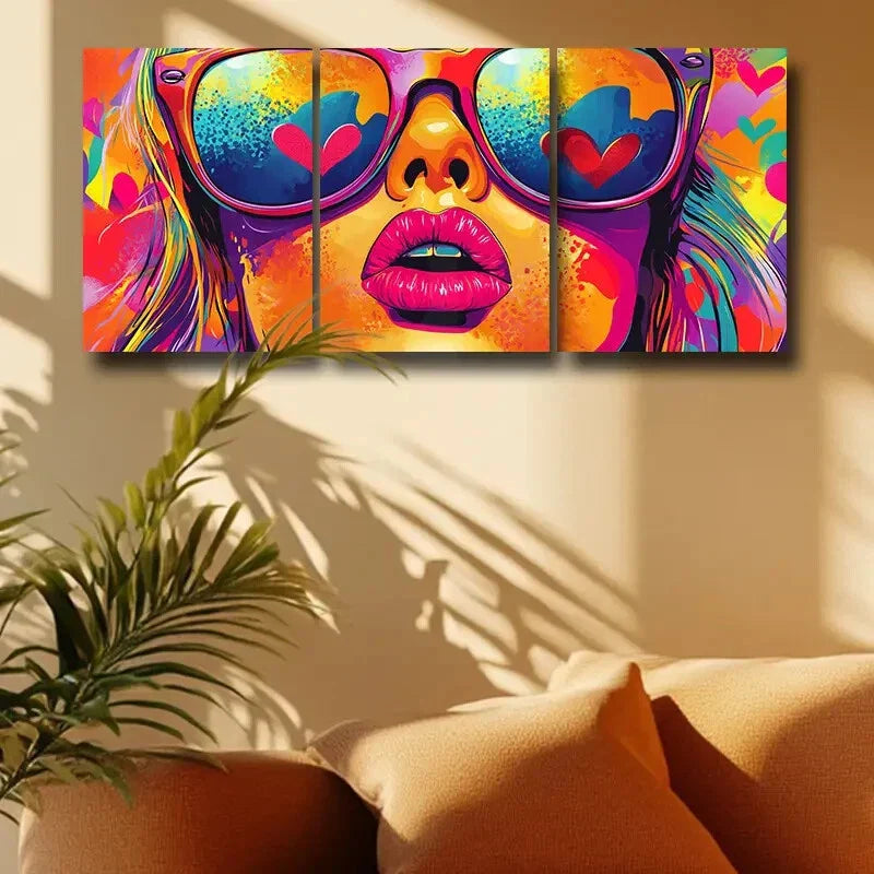 3pcs The Woman with the Glasses Metal Print Ready to Hang Art