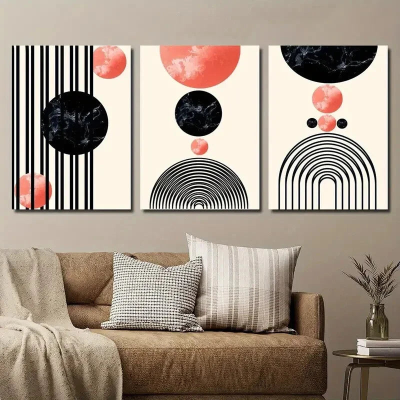 3pcs Geometric Rainbow Mid Century Modern Metal Print Ready to Hang Art