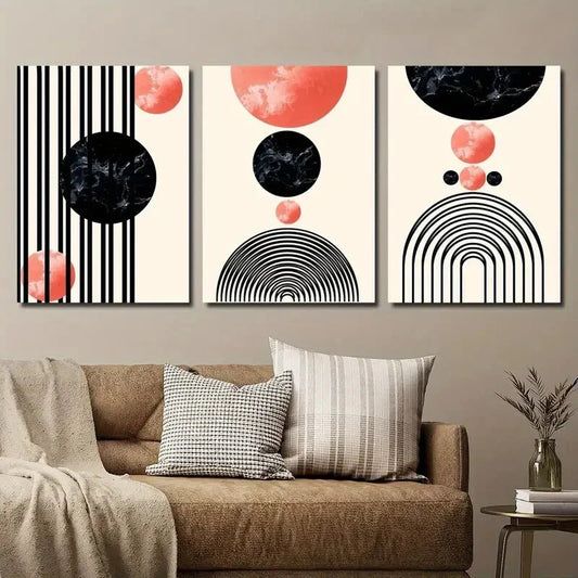 3pcs Geometric Rainbow Mid Century Modern Metal Print Ready to Hang Art